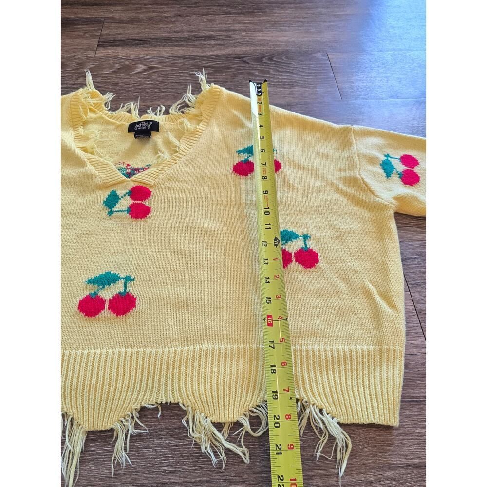 Just Polly Cherry Knit Sweater XL Distressed Y2K Grunge Yellow Fruit Oversized - Picture 6 of 8